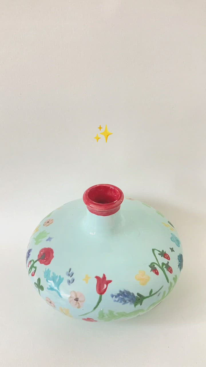 jarron florero soliflor pintado a mano Carillustration diseño floral primavera estilo william morris