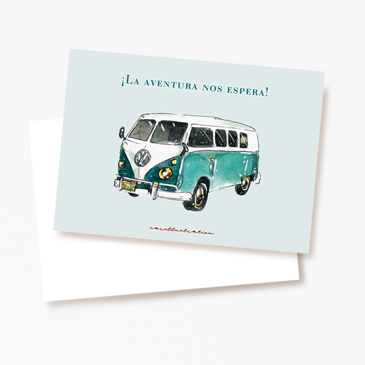 tarjeta postal papeleria carillustration summer verano viajes aventuras mar playa camper furgoneta roadtrip