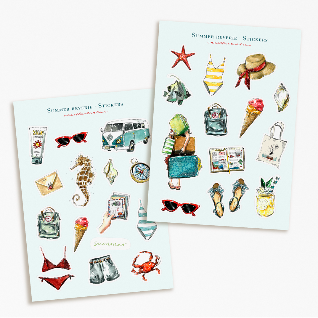 pegatinas decorativos adhesivos papeleria carillustration summer verano viajes aventuras mar playa