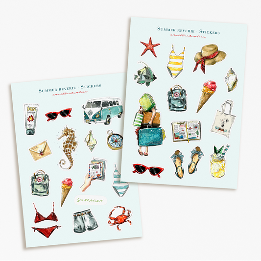 pegatinas decorativos adhesivos papeleria carillustration summer verano viajes aventuras mar playa