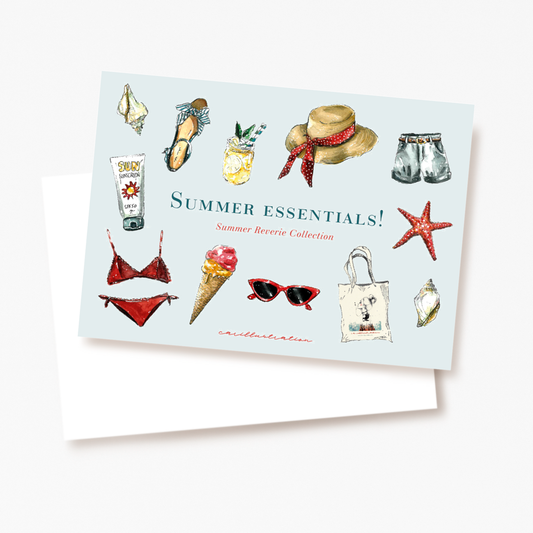 tarjeta postal papeleria carillustration summer verano viajes aventuras mar playa
