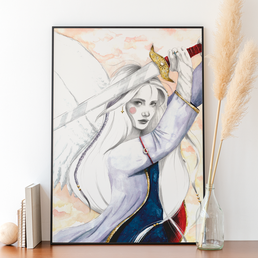 chica peliblanca Carillustration- Angel Guerrero inspirado en Akroma cartas Magic - pintura ilustracion original