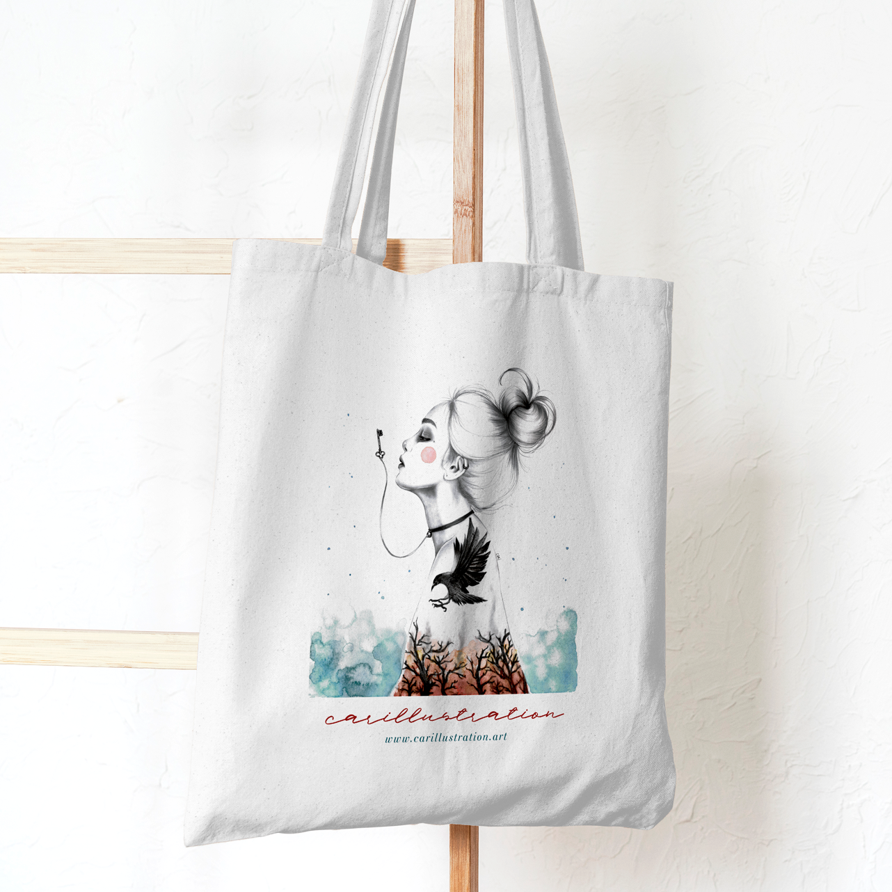 bolsa tela algodon ilustrado carillustration chica peliblanca tote bag moda intensity blanco verano summer viaje